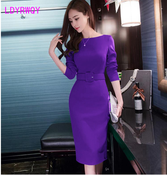 

ldyrwqy dresses for fall/winter new style purple long-sleeved temperament ladies slim bag hip women office lady, Black;gray
