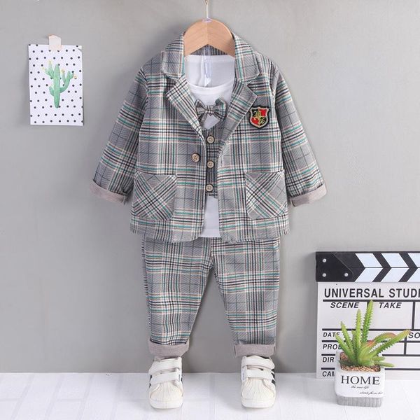 

clothing sets autumn 3pcs/sets baby boy costume suit t shirt coat pants toddler kids bow tie children clothes party wedding outfit for boys, White