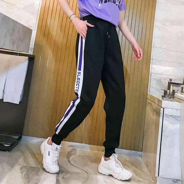 

fashion harajuku hip hop pants high waist loose harem women slim casual trouser pantalon femme streetwear 210520, Black;white