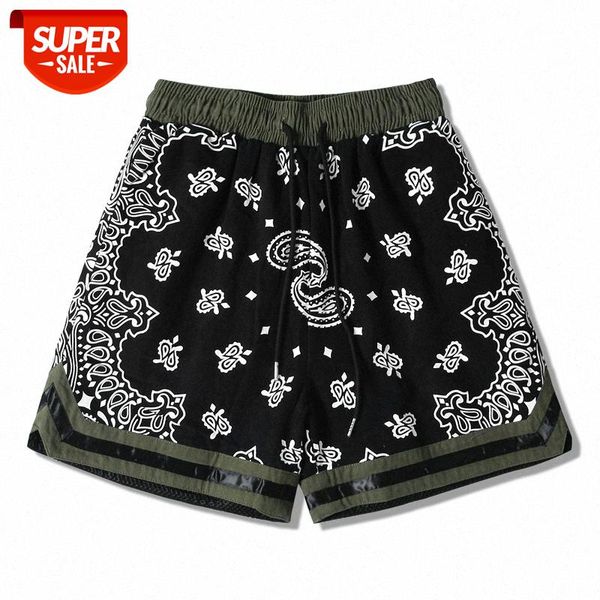 

street retro full print cashew flower men's flow shorts hip-hop loose five-point pants #gi6q, Black
