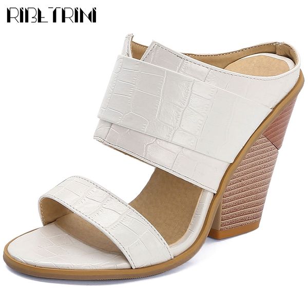 

sandals cool concise fretwork shoes ins brand high chunky heels women summer fashion slippers, Black