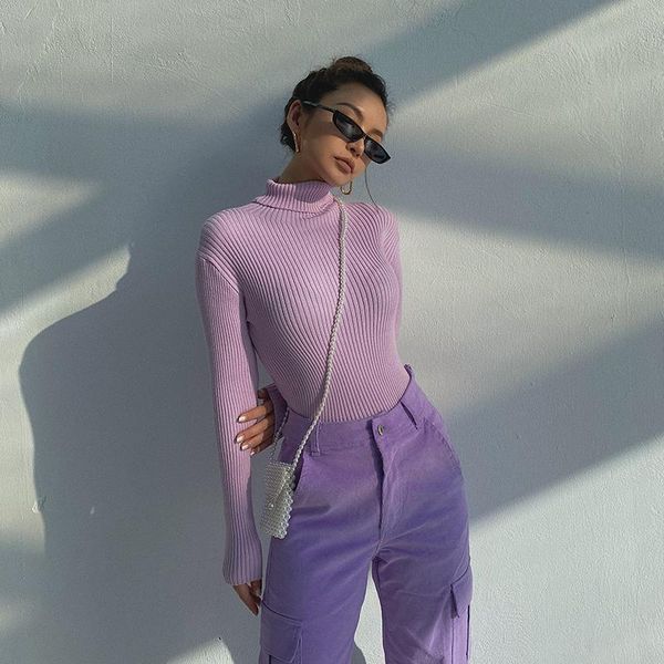 

women's sweaters 2021 autumn ins high waist sweater neck multicolor fall for women office lady turtleneck striped, White;black