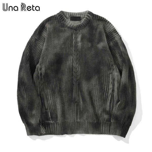 

una reta tie dye new autumn streetwear clothing hip hop pullover men hole oversize sweater, Black