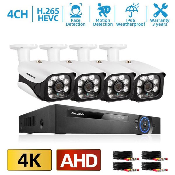 

8.0mp night vision surveillance system 4ch h.265+ p2p 4k ahd dvr in/outdoor waterproof home cctv camera infrared light wireless kits