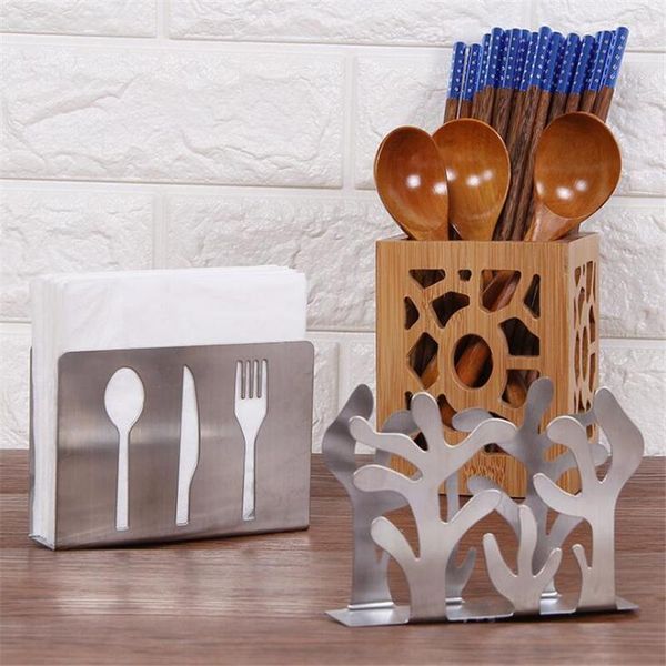 

tissue boxes & napkins creative stainless steel holder napkin rack box cutlery floral hollow-out design table decoration