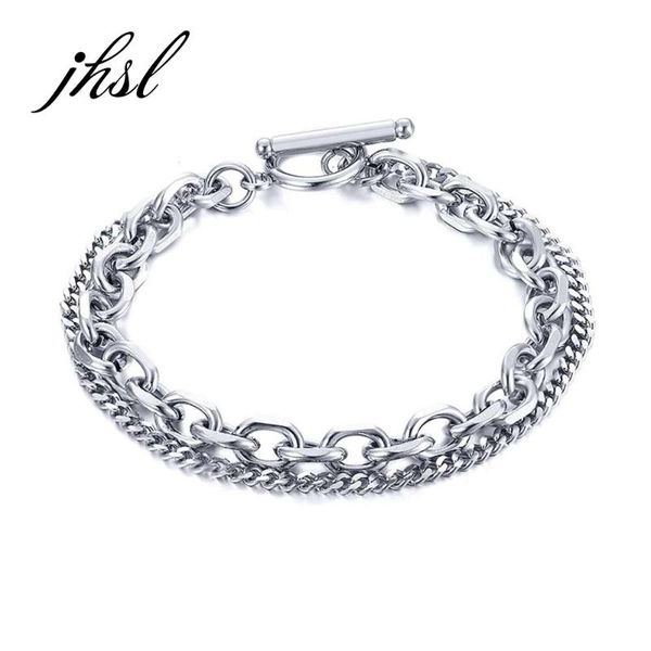

men multi layered bracelets silver color stainless steel bangles fashion jewelry arrival 2021 link, chain, Black