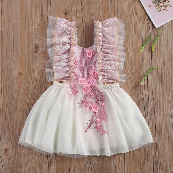 

girl's dresses toddler baby dress, flower embroidery sleeveless outfits, casual o-neck high waist one-piece clothing 2021 vestidos, Red;yellow