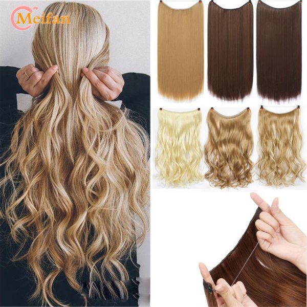 

synthetic wigs meifan long straight/curly hair pieces invisible wire secret fish line no-clip hairpiece clip in, Black