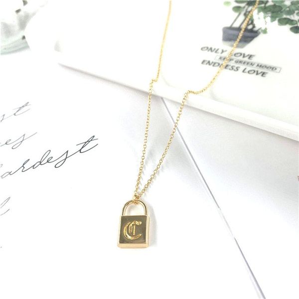 

pendant necklaces initial necklace for women vintage gold stainless steel lock old english font letter pendent chains birthday gift, Silver