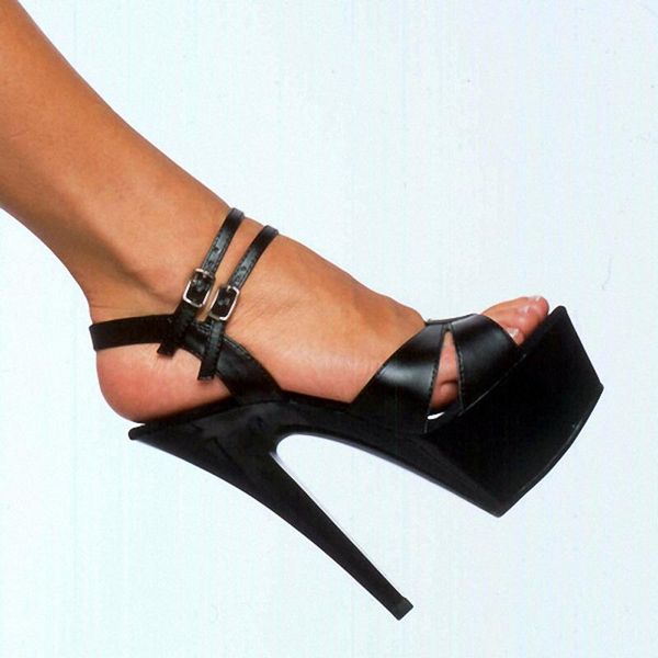 

15cm heels double ankle strap women sandals cross straps footwear shoes adjustable, Black