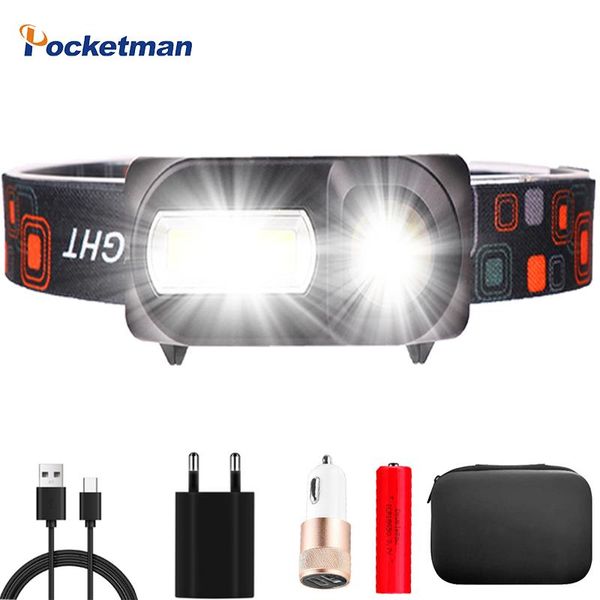 

headlamps 8000 lumen led usb rechargeable super bright xpe+cob camping waterproof head torch fishing headlight use 18650 battery