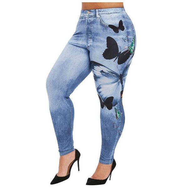 

leggings vaqueros mujer women's plus size casual imitation cowboy elasticity slim cropped pants 2021, Black