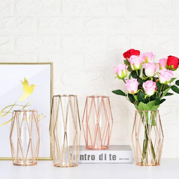 

vases nordic style wrought iron vase transparent glass test tube hydroponic container flower pot bottle home decoration mj709