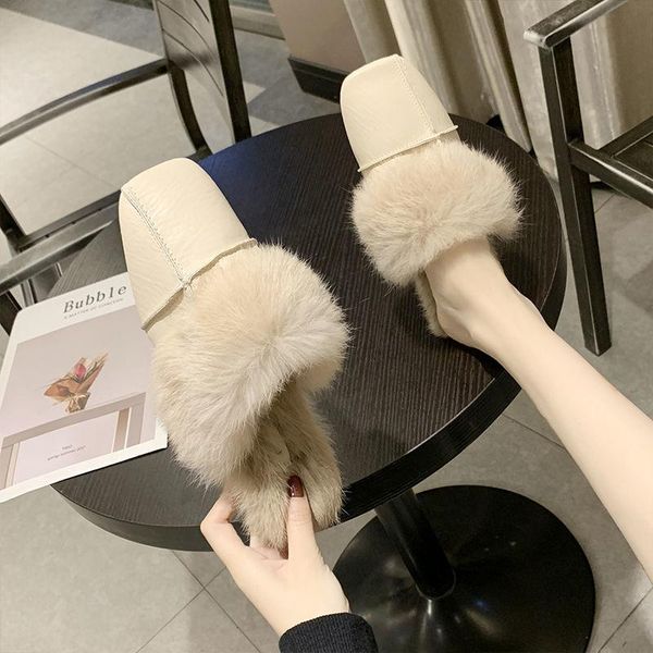 

slippers women's shoes fashion wool autumn warm leather, Black