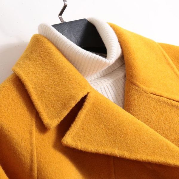 

women's wool & blends winter coat women 100% double breasted korean autumn long cashmere jacket elegant woolen casaco feminino 19024, Black