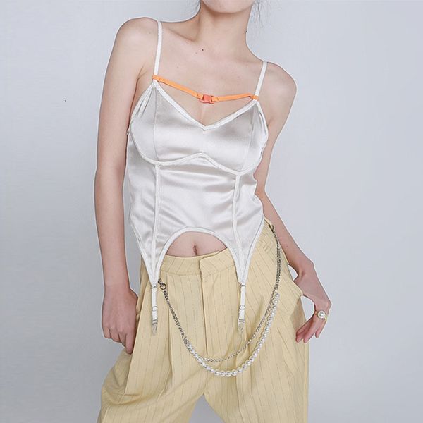 

women's tanks & camis v neck sleeveless satin camisole fashion high street solid color summer sling with buckle 8ewo, White