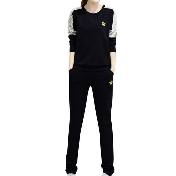 

gym clothing fashion casual sports suit women split 2 piece long sleeve set pants printing sportswear, White;black