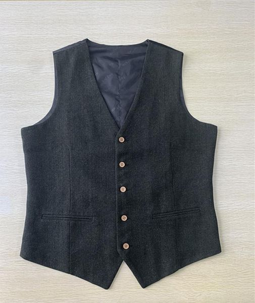 

men's suit vest (pants)grey royal blue v neck herringbone wool tweed business waistcoat for casual slim fit homme clothing vests, Black;white