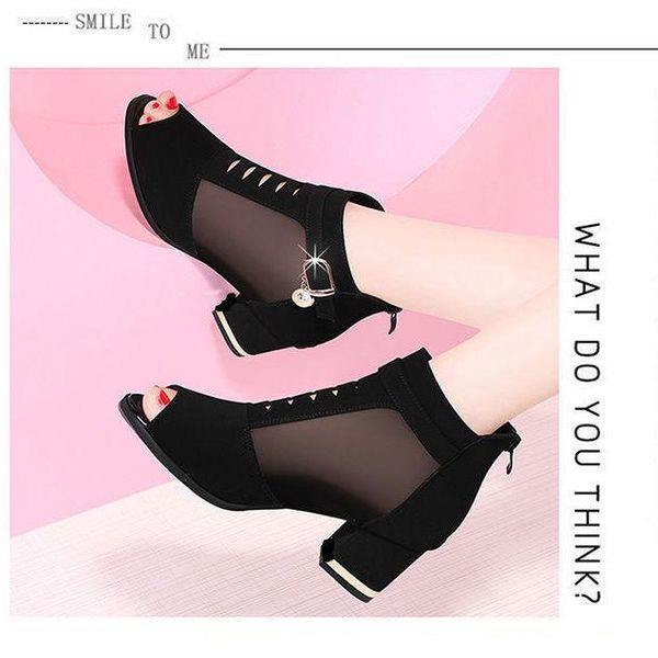 

sandals shoes women slippers women's 2021 fashion heel sandales femmes, Black