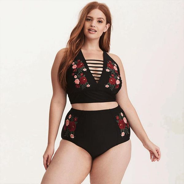 

embroidery print female womens swimsuit push up women bikini big breast high waist beachwear bathing suit biquini plus size, White;black
