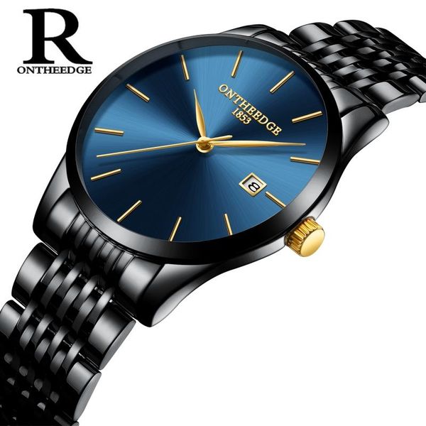 

wristwatches watch men ontheedge brand ultra-thin men's steel strip quartz watches calendar waterproof simple business male clock 023, Slivery;brown