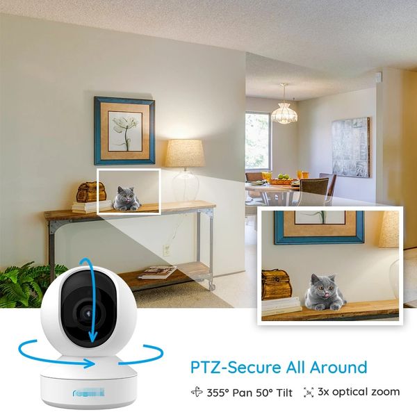 

5mp ptz home security camera wifi 2.4g/5g 3x optical pan/tilt 2-way audio indoor sd card slot remote access e1 zoom