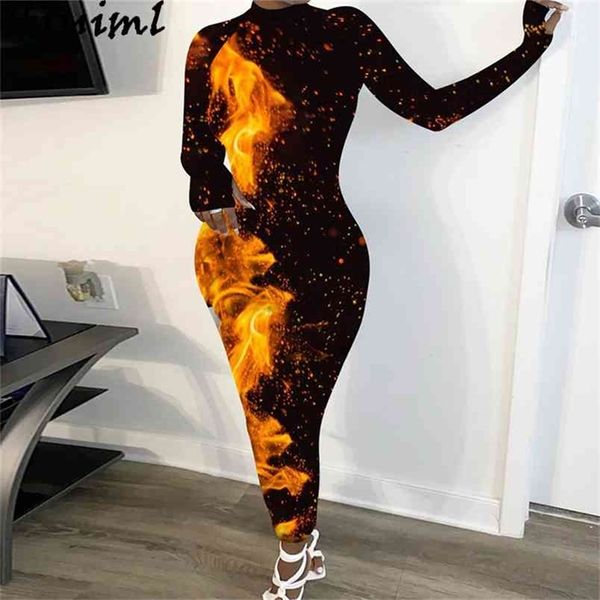 

bodycon black dress women fashion print long sleeve stand collar high waist female maxi autumn plus size vestido de mujer 210513, Black;gray