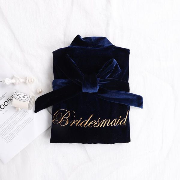 

embroidery letter nightgown kimono bridesmaid robes velvet bride wedding soft women velour nightdress home clothes women's sleepwear, Black;red