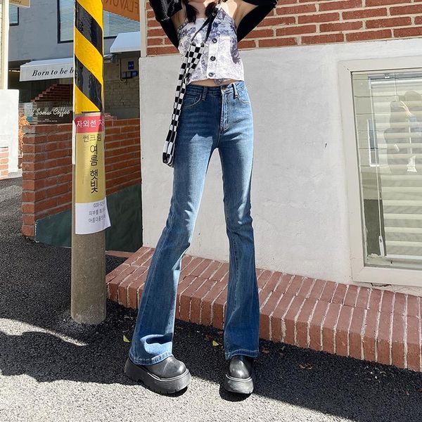 

women's jeans flare pants women vintage denim ladies high waist fashion stretch pocket trousers plus size wide leg, Blue
