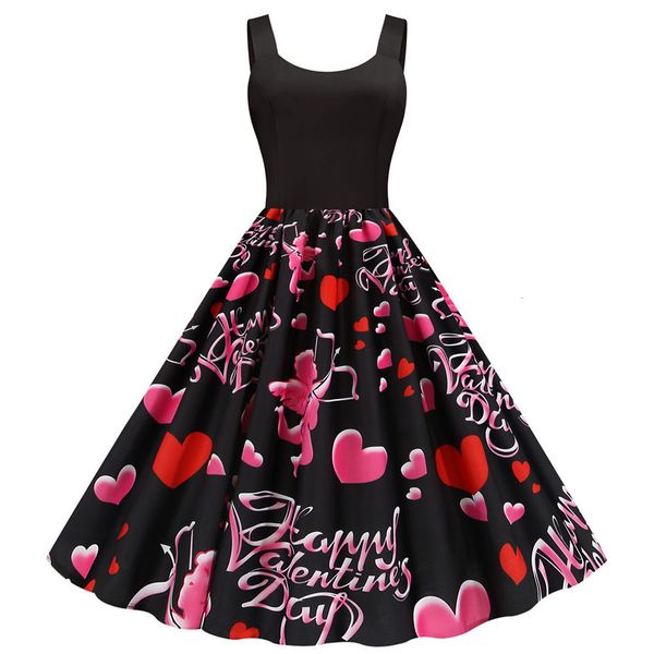 

retro heart print party 2021 a-line slim vintage halter dress 50s 60s, Black;gray