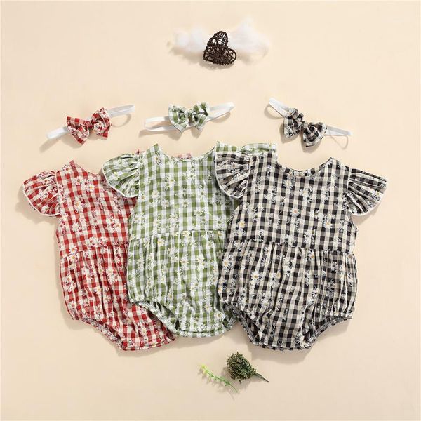 

clothing sets 0-2years born toddler baby girls daisy print cotton clothes set,flying sleeve o-neck jumpsuit with ruffles+bow-knot headband, White