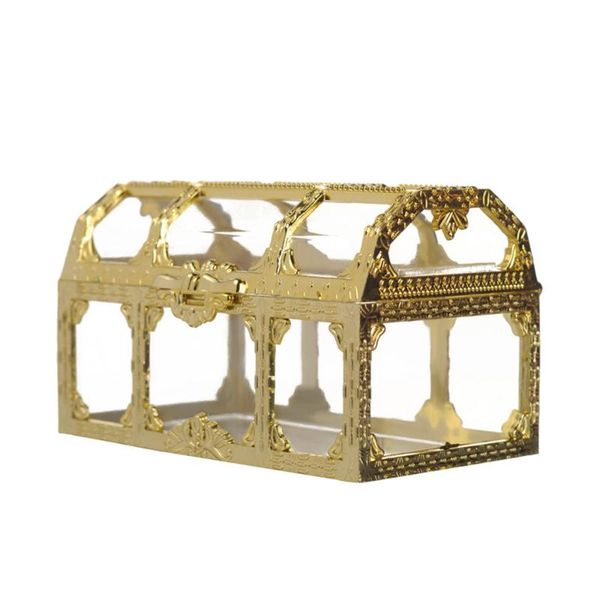 

candy box treasure chest shape sugar containers holder gift storage case party supplies (golden) (9x5.2x5.5cm) wrap