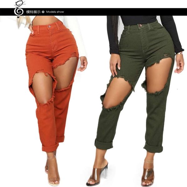 

women's jeans wear boyfriend's big hole e58l, Blue