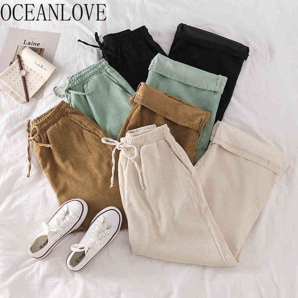 

corduroy women pants autumn winter solid vintage quality pantalones de high waist ropa mujer 18848 210415, Black;white