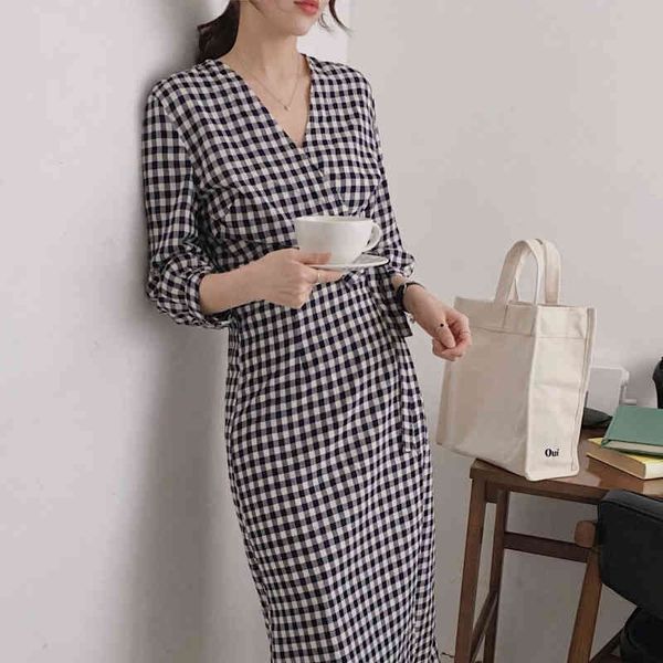 

summer girls dress women cotton linen casual short sleeve es female vintage plaid boho robe femme vestido 210423, Black;gray