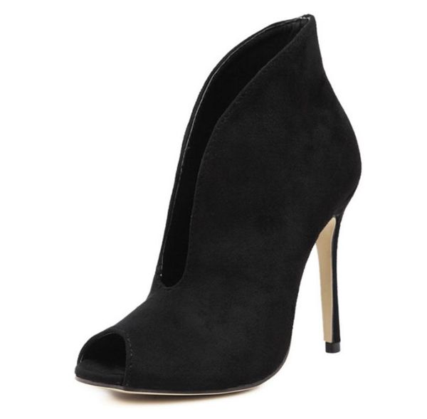 

boots special design v mouth woman black apricot peep toe short summer clear high heels female botines zapatos de muj