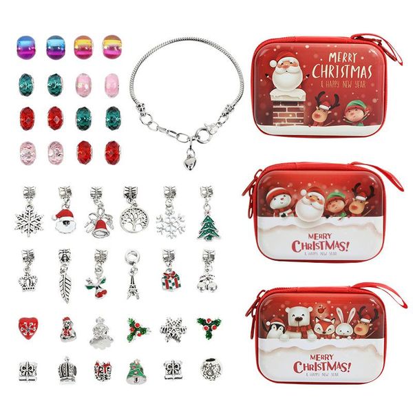 

charm bracelets christmas cartoon series bracelet ornaments colorful crystal large hole beads diy ornament accessories beaded gift set, Golden;silver
