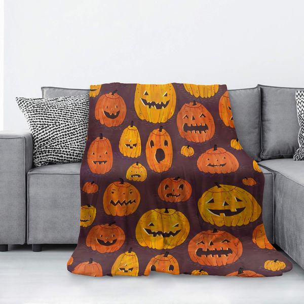

Halloween Pumpkin Flannel Blanket Microfiber Decorative Extra Soft Throw Blanket Fuzzy Lightweight Fluffy Cozy Plush Comfy Couch