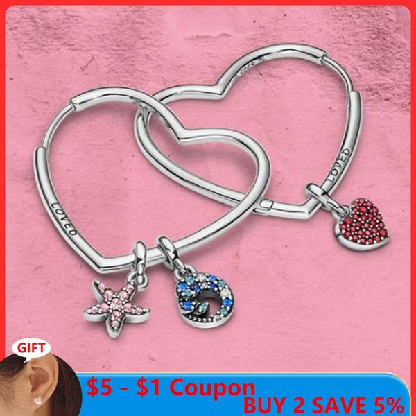 

hoop & huggie 925 sterling silver earrings double pendiente for women fit original diy charms fine jewelry joyas, Golden;silver