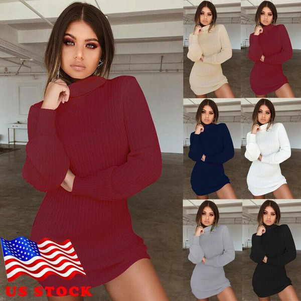 

women winter long sleeve turtleneck knitted jumper gray sweater pullover knitwear casual dress dresses, Black;gray