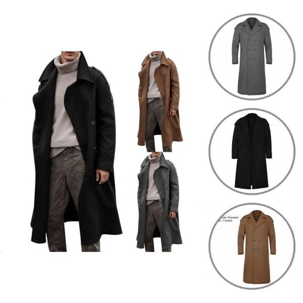 

men's trench coats warm men coat thermal polyester long peacoat fine workmanship, Tan;black