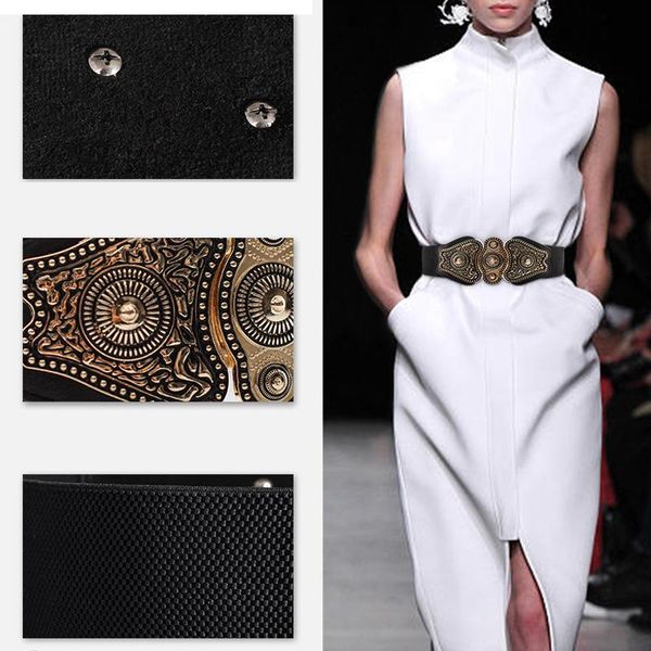 

fashion vintage plus size corset belt black leather waist belts for women wide elastic big femme dress 2021, Black;brown