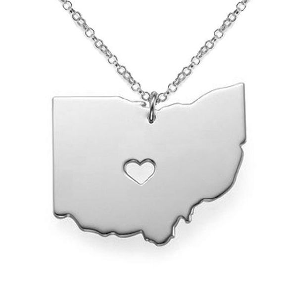 

pendant necklaces ohio map state charm us necklace oh shaped with a heart, Silver