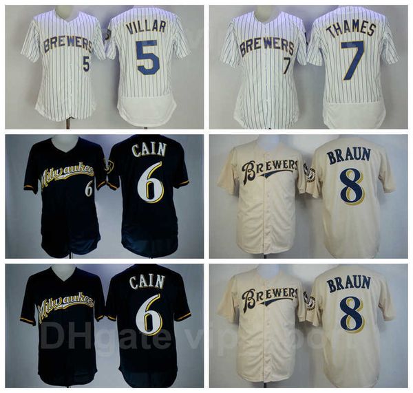 

baseball 2018 style 6 lorenzo cain jersey 7 eric thames 8 ryan braun 5 jonathan villar all stitched flexbase cool base team clearance, Black