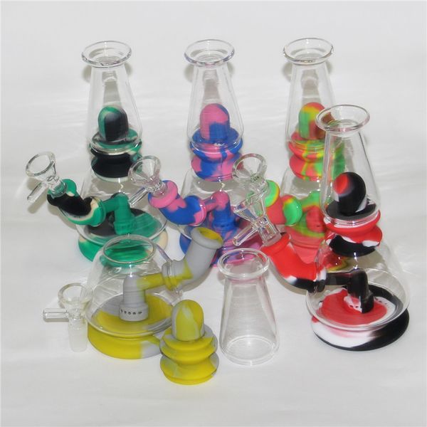 Monte Hookah Fumar Hookahs Tubos de Água de Vidro Bongo Exclusivo Kits de Tabaco Kits Dab Silicone Bongs com Tigela / Quartz Banger Nails 14mm Masculino