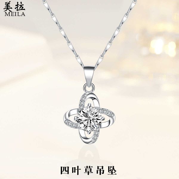 

s925 sterling sier clover pendant women's simple fashion necklace collarbone chain pendant korean 2021 summer, Silver