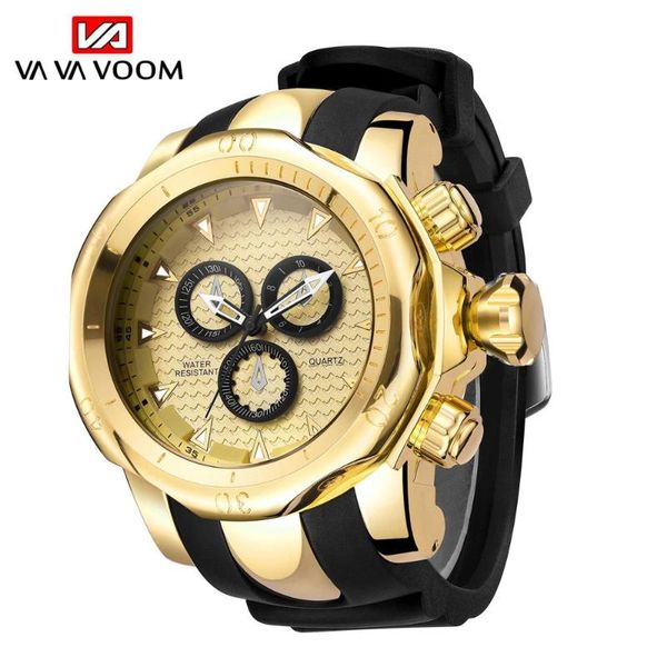 

wristwatches 51mm big dial men gold silicone band watch rubber sport fashion casual clock relogios masculinos for, Slivery;brown
