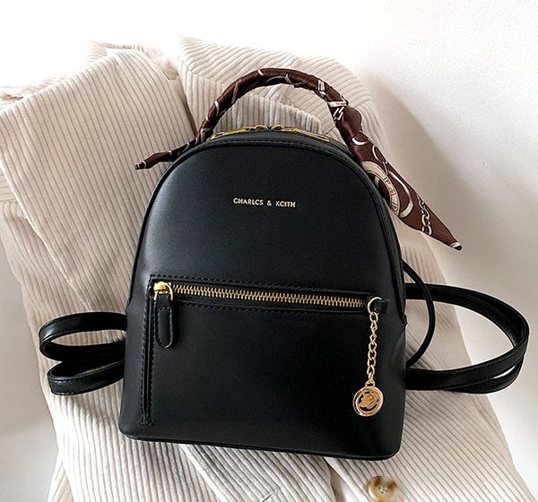 

girl fashion backpack pu leather solid color silk scarf portable sports outdoor travel shoulders student school bag birthday valentine'