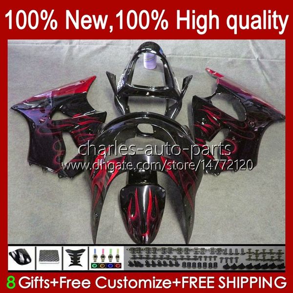 Carroçaria para Kawasaki Ninja ZX-6R 600CC ZX-636 ZX600 1998 1999 Body 16No.104 ZX-600 ZX600CC ZX636 98-99 ZX 636 600 CC 6 R 6R ZX6R 98 99 Kit de Feira de Motociclos Flamas Vermelhas