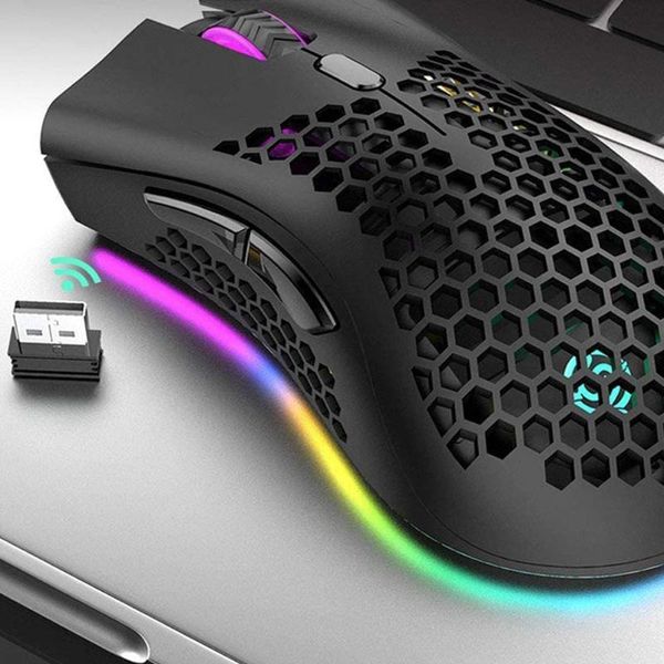 

wireless usb rechargeable mouse rgb lightweight computer 2.4ghz shell honeycomb design compatible with pc mac pink mice